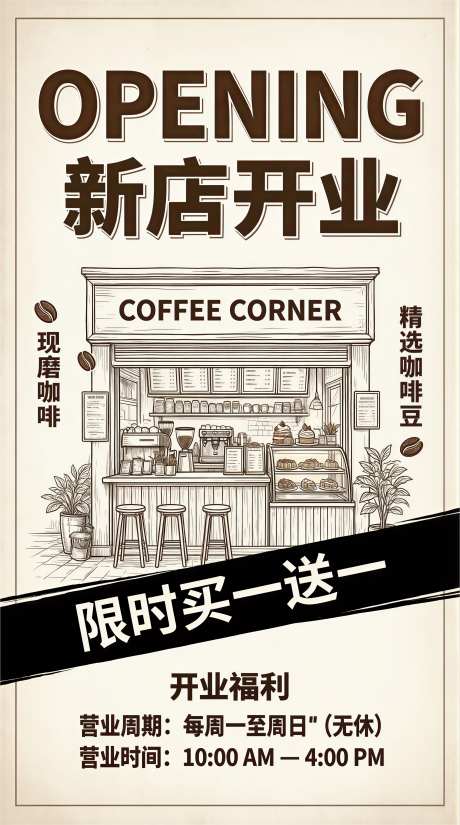 咖啡店新店开业宣传海报