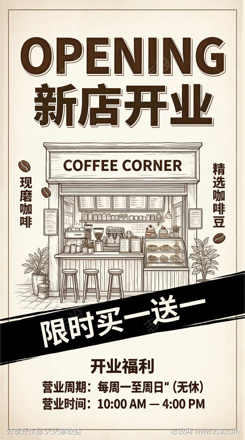 咖啡店新店开业宣传海报