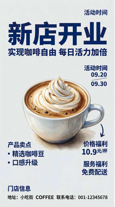 咖啡店新店开业海报促销海报