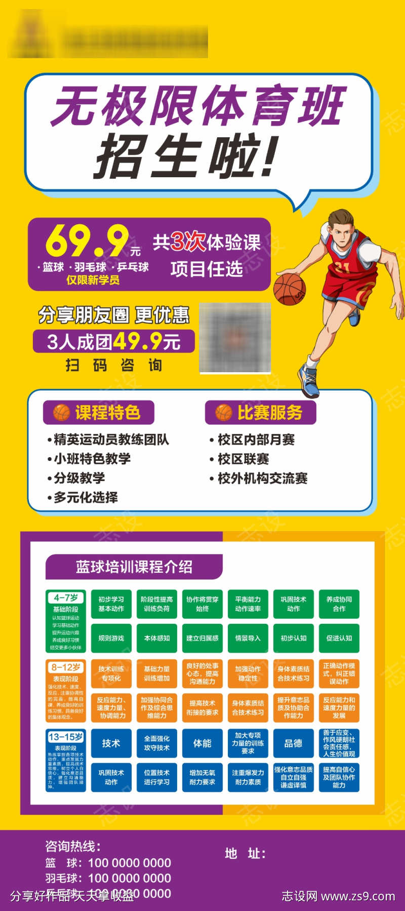 少儿篮球训练营招生展架海报