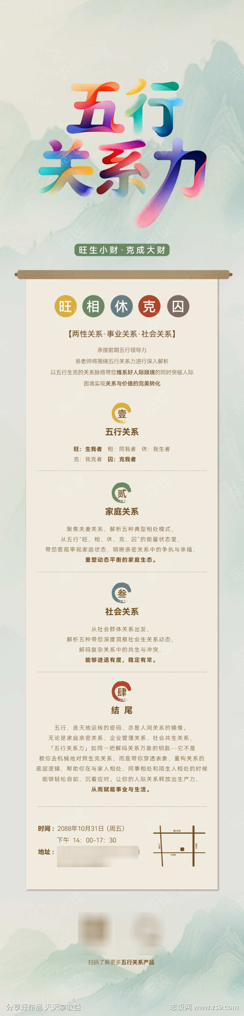 五行关系力疗愈全屏海报AIGC