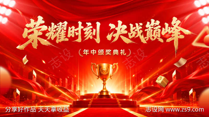 房地产巅峰誓师大会动员会启动会奖杯背景板
