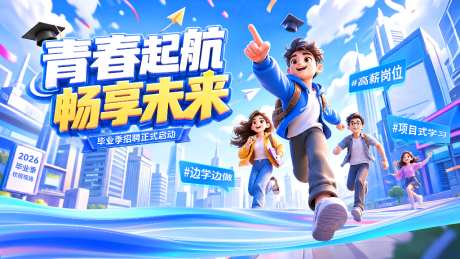 毕业季学校招聘校招招募青春背景板活动展板