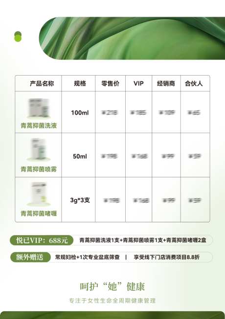 私密产品代理价格表