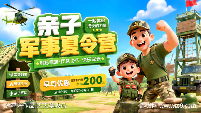 夏令营暑期军事军训青训亲子研学游主画面背