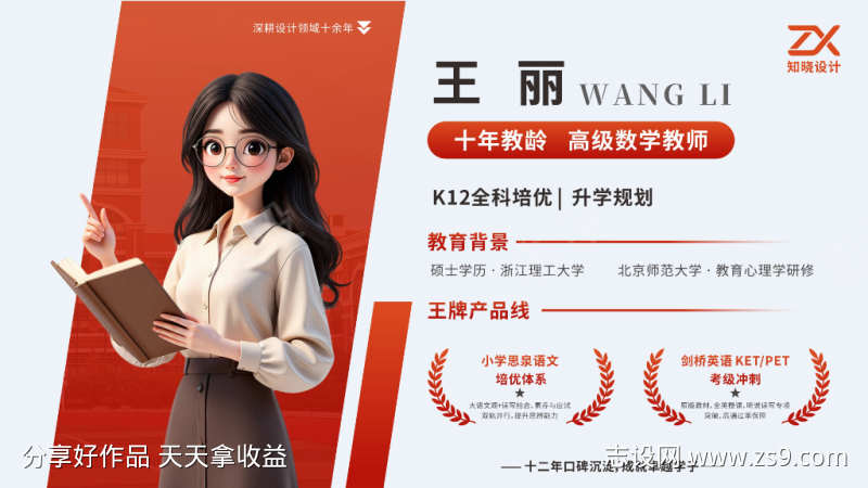 红色名师人物介绍展示海报