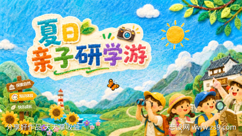 夏日毛毡卡通亲子研学游夏令营旅游出行户外