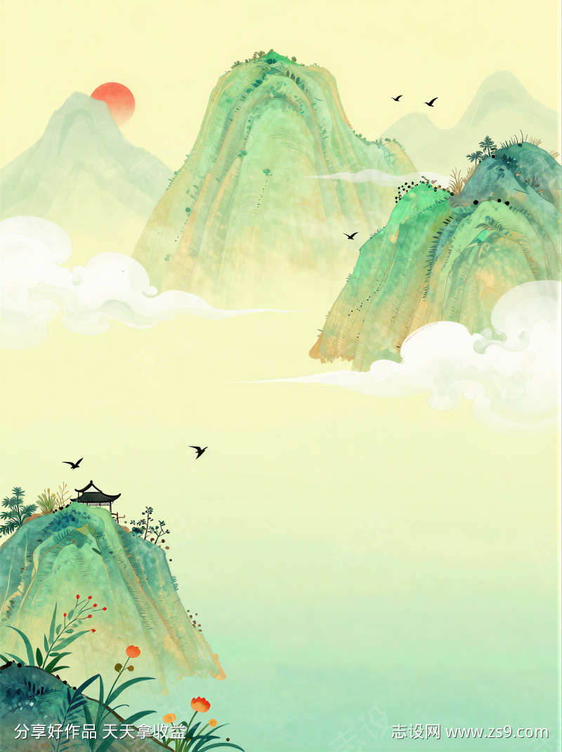 国画水墨山水画