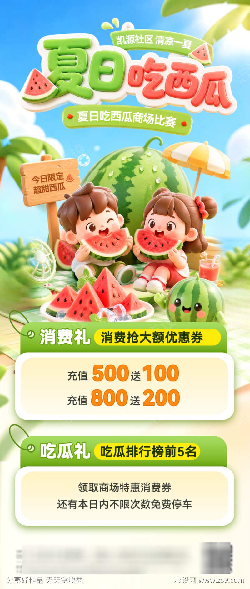 夏日房地产吃瓜送西瓜商场商业福利c4d活