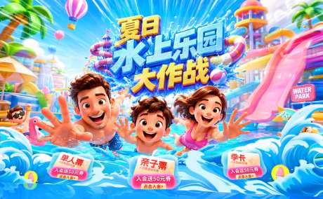 夏日水上乐园水世界游乐场旅游福利玩水大作