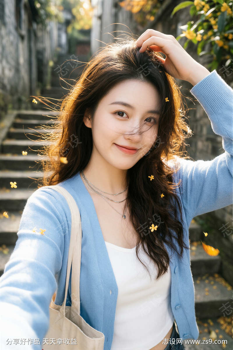 穿蓝开衫的美女