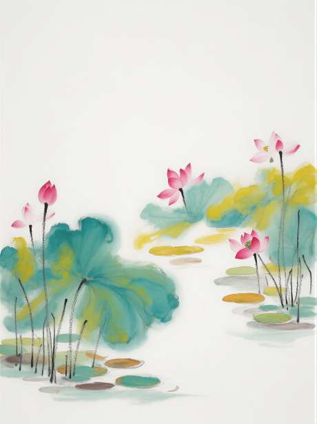 夏日荷花国画插画