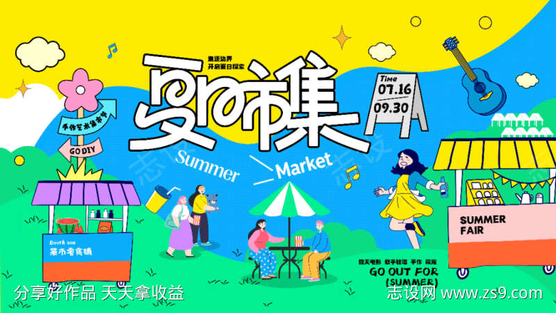 夏日市集活动背景板