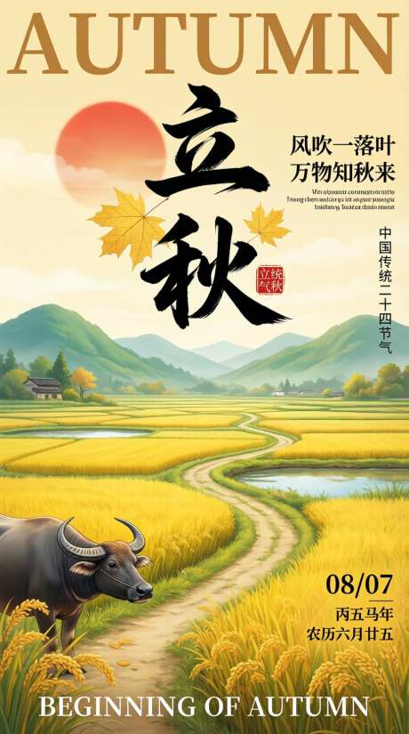 立秋节气海报插画图片