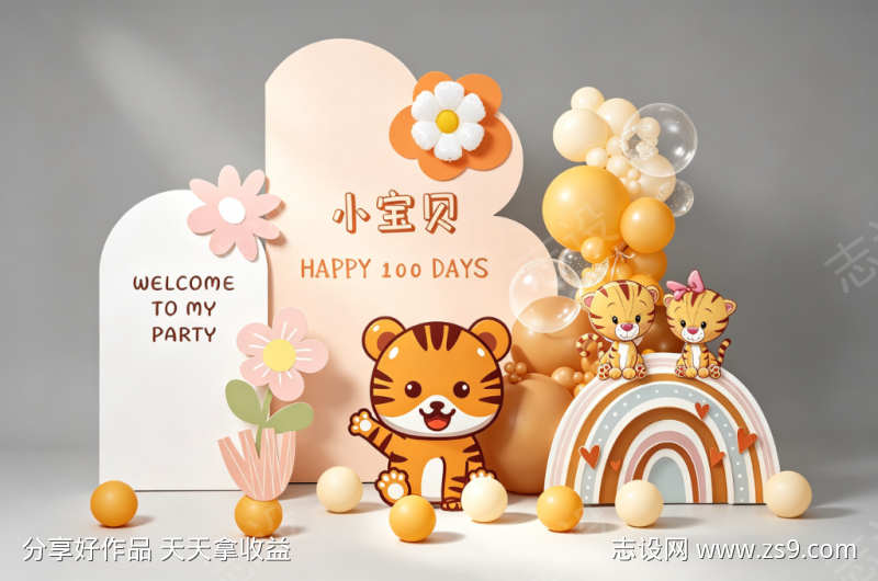 萌虎百天浅橙派对