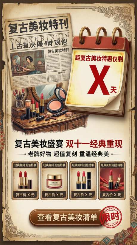 美妆双十一_AI图片下载_采样_928X1664像素-产品,购物,复古-作品编号:2026082710327295-志,设·网