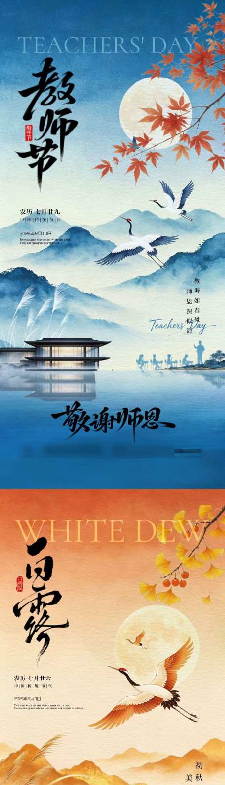 教师节白露插画海报