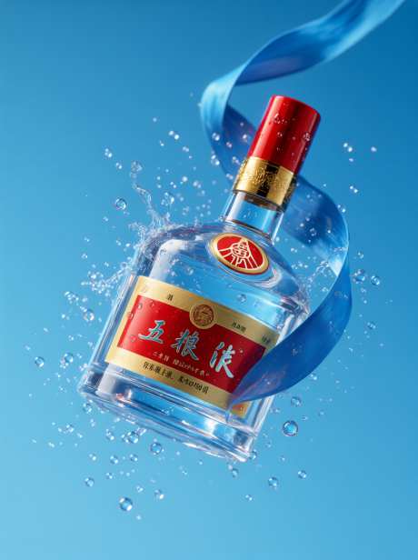 五粮液酒瓶水中摄影