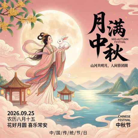 中秋节佳节海报插画主图