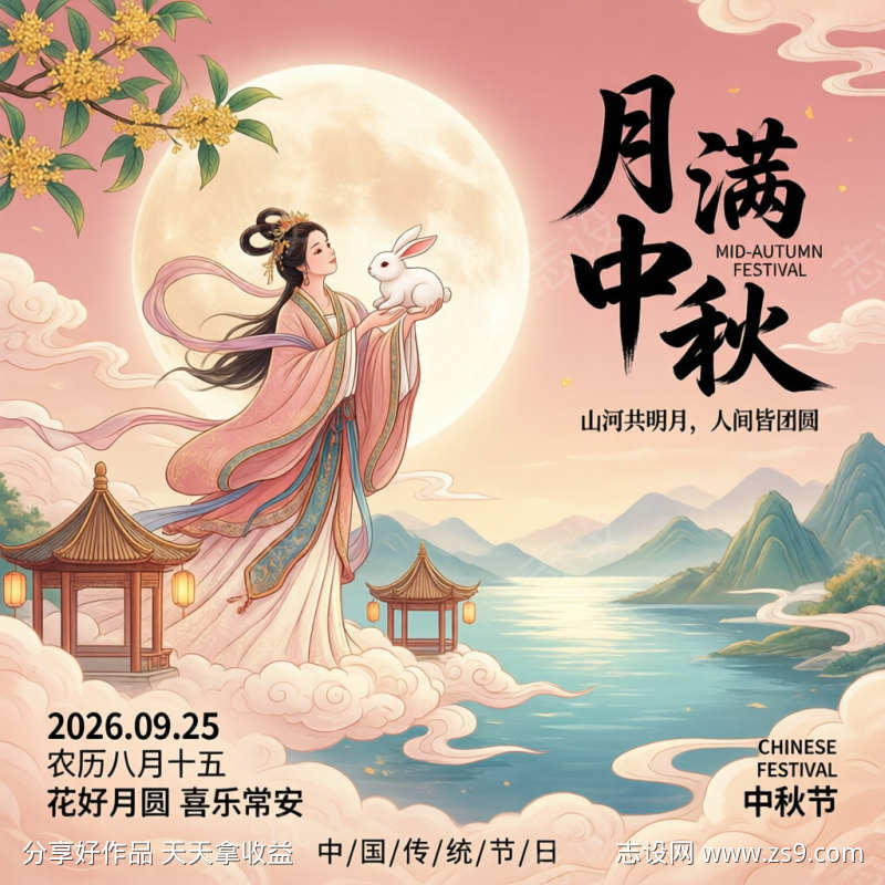中秋节佳节海报插画主图