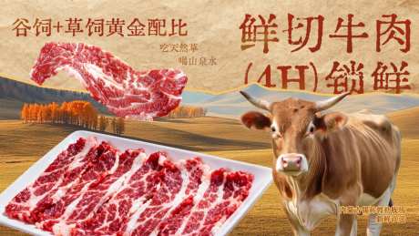 鲜切牛肉4小时锁鲜宣传海报
