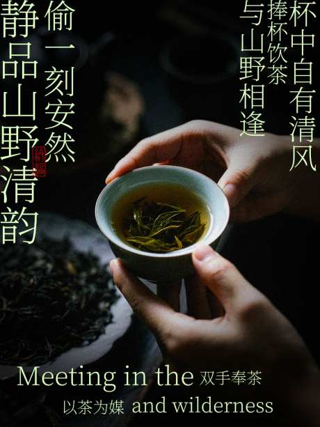 静品山野清韵双手奉茶喝茶海报