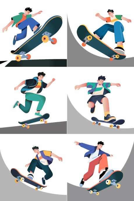 滑板青年动态插画