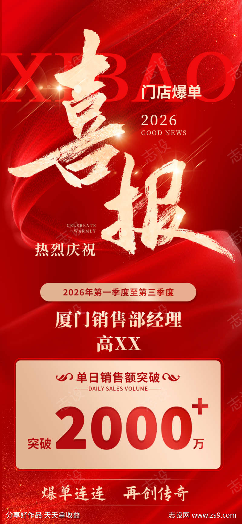 红色喜庆喜报商务海报