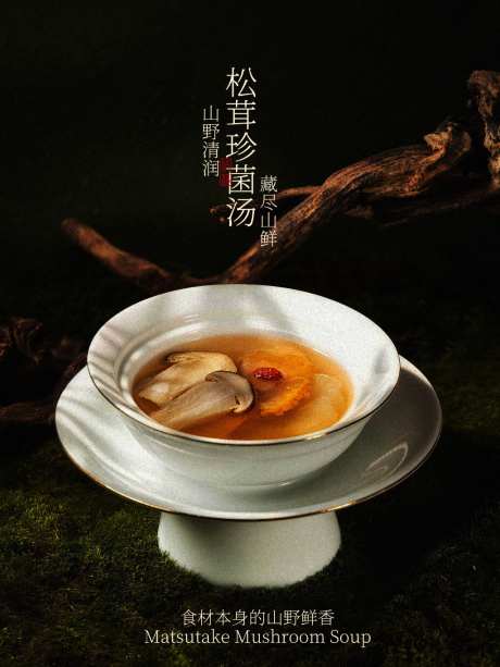松茸珍菌汤山野鲜香美食海报